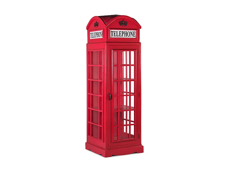 Vitrine cabine téléphonique London en bois rouge 60x185