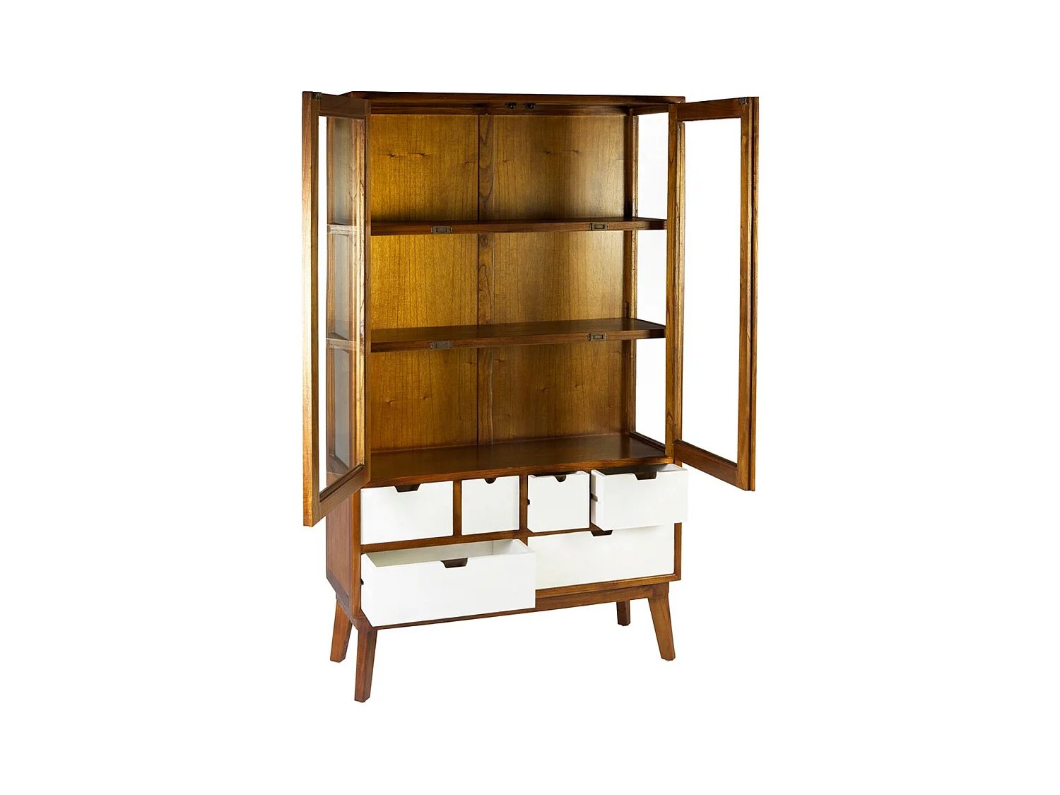 Vitrine 2 portes 6 tiroirs bois massif de mindi Kretos 105cm