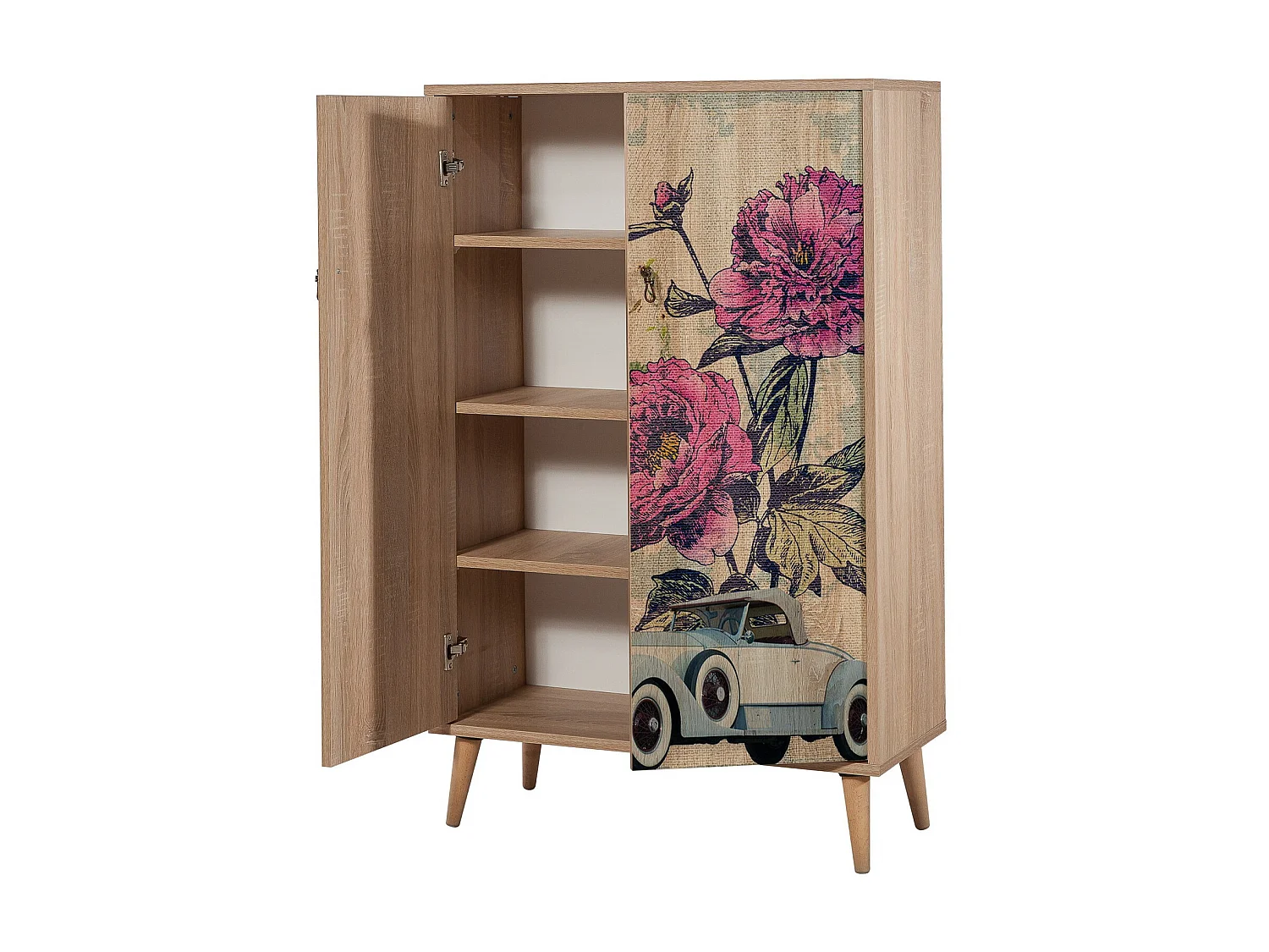 Commode haute 2 portes en bois clair Kiza 733