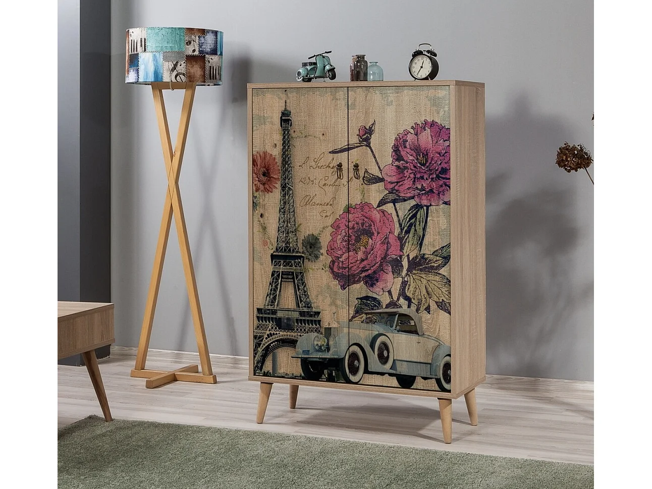 Commode haute 2 portes en bois clair Kiza 733