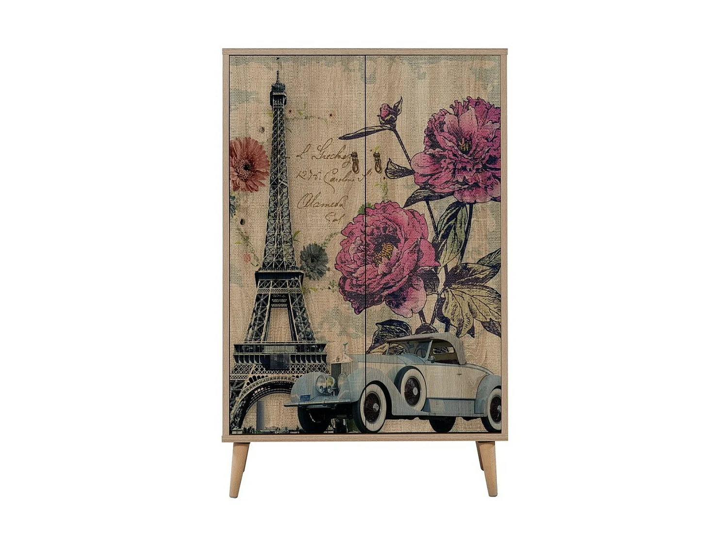 Commode haute 2 portes en bois clair Kiza 733