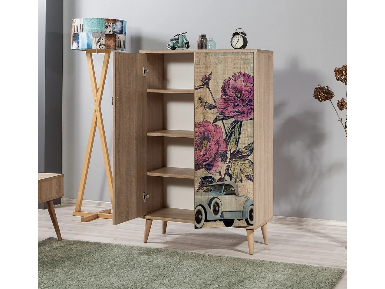 Commode haute 2 portes en bois clair Kiza 733