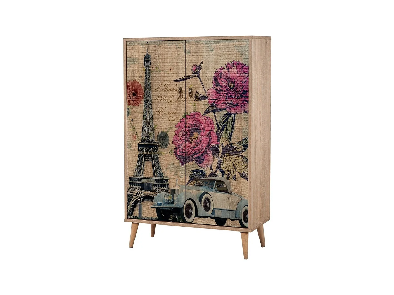 Commode haute 2 portes en bois clair Kiza 733