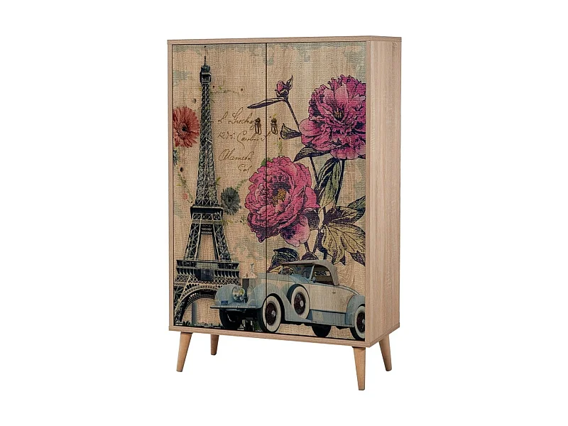 Commode haute 2 portes en bois clair Kiza 733