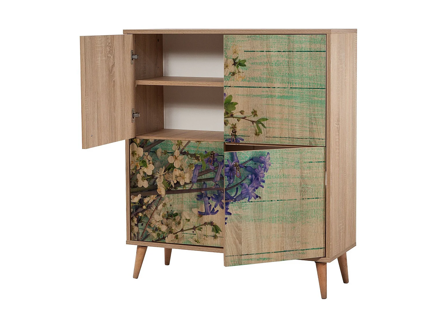 Meuble de rangement 4 portes en bois clair à lamelles Kiza 727