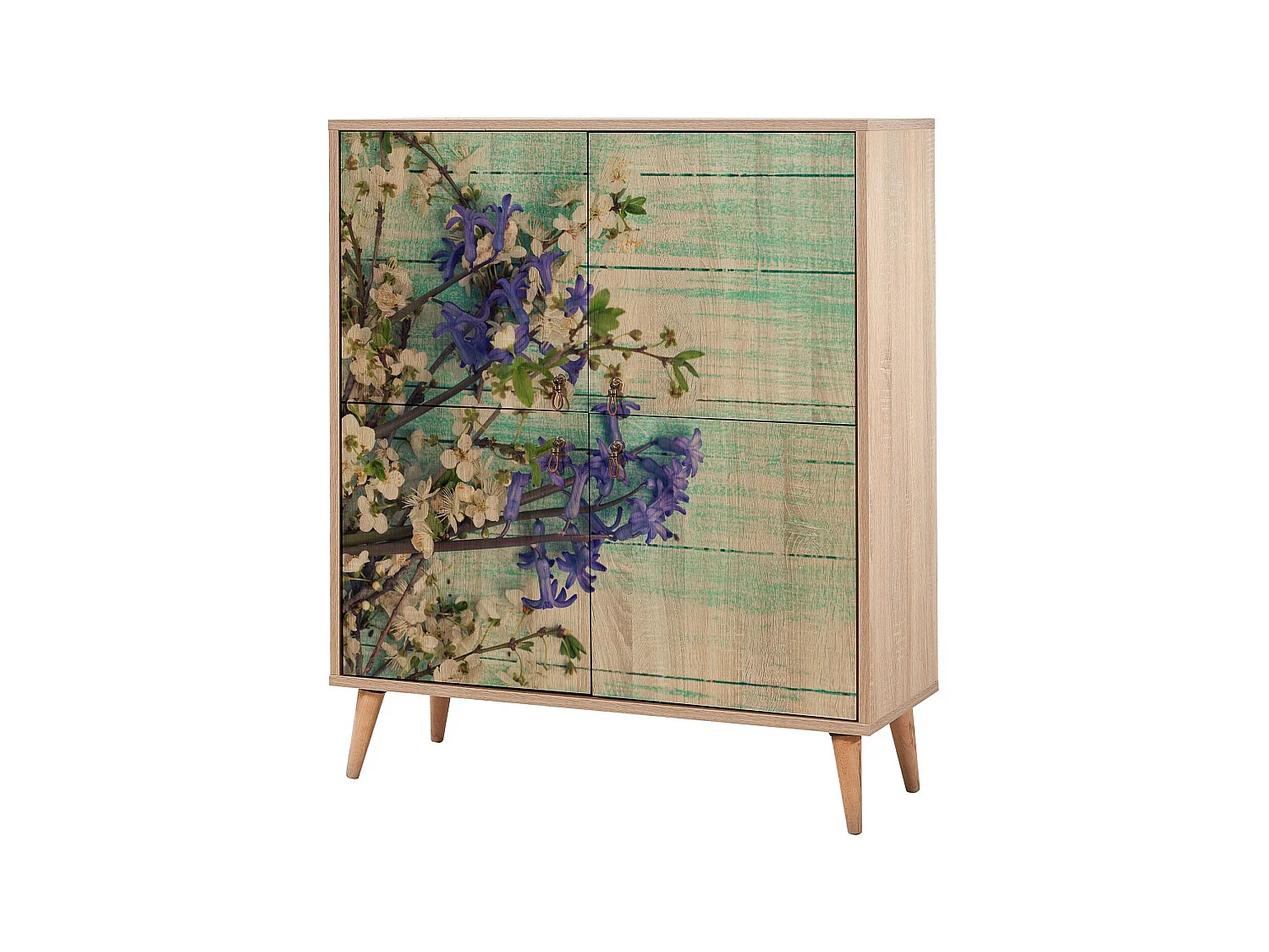 Meuble de rangement 4 portes en bois clair à lamelles Kiza 727