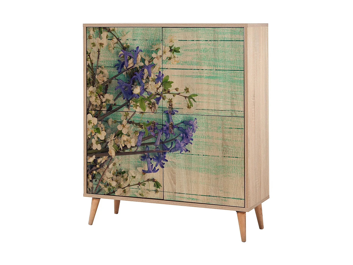 Meuble de rangement 4 portes en bois clair à lamelles Kiza 727