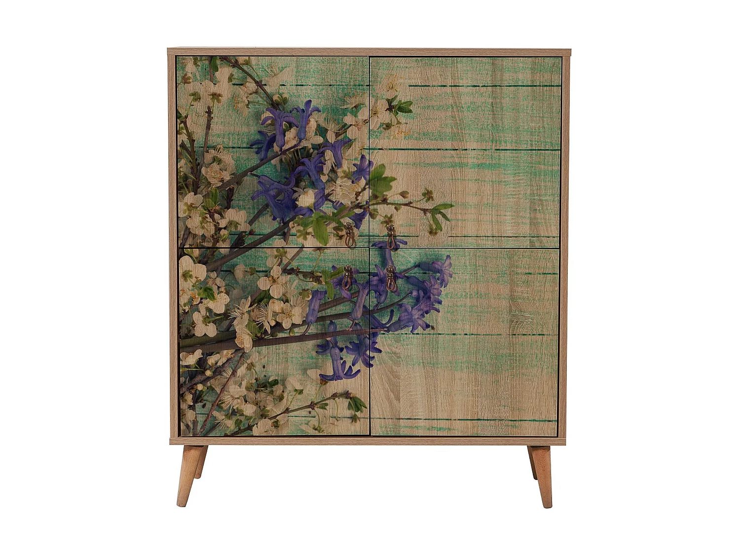 Meuble de rangement 4 portes en bois clair à lamelles Kiza 727