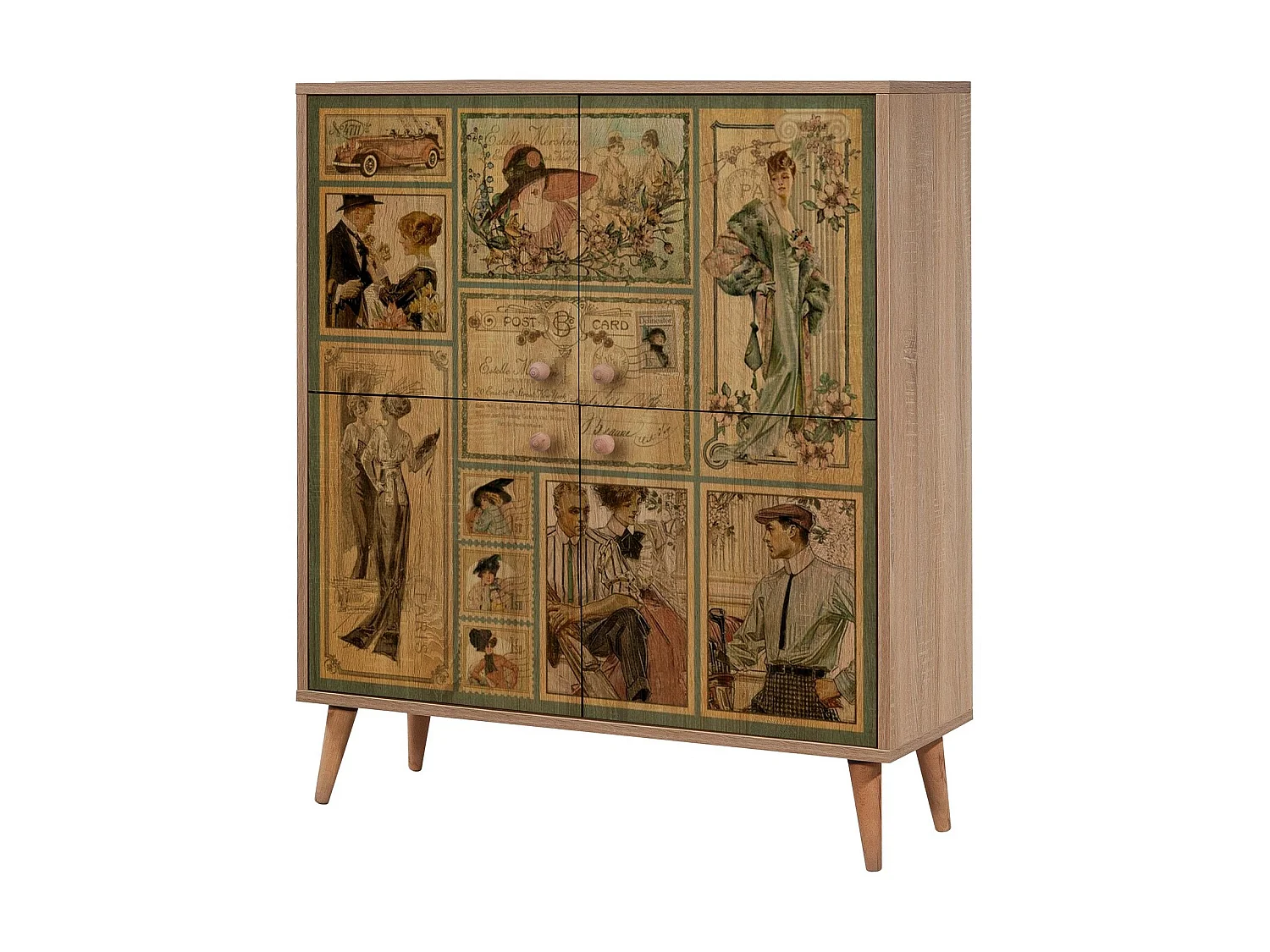 Meuble de rangement 4 portes bois naturel Kiza 732