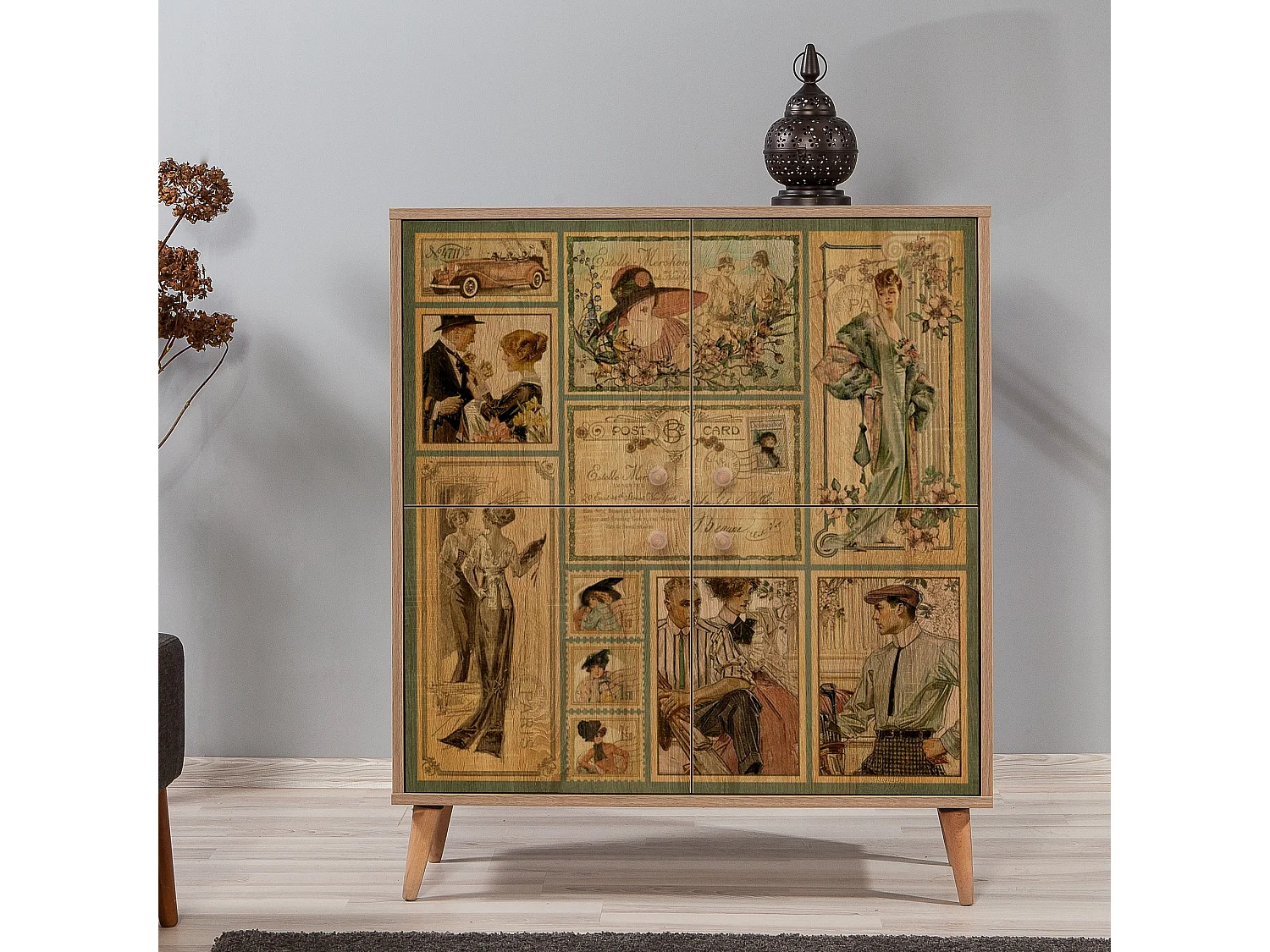 Meuble de rangement 4 portes bois naturel Kiza 732