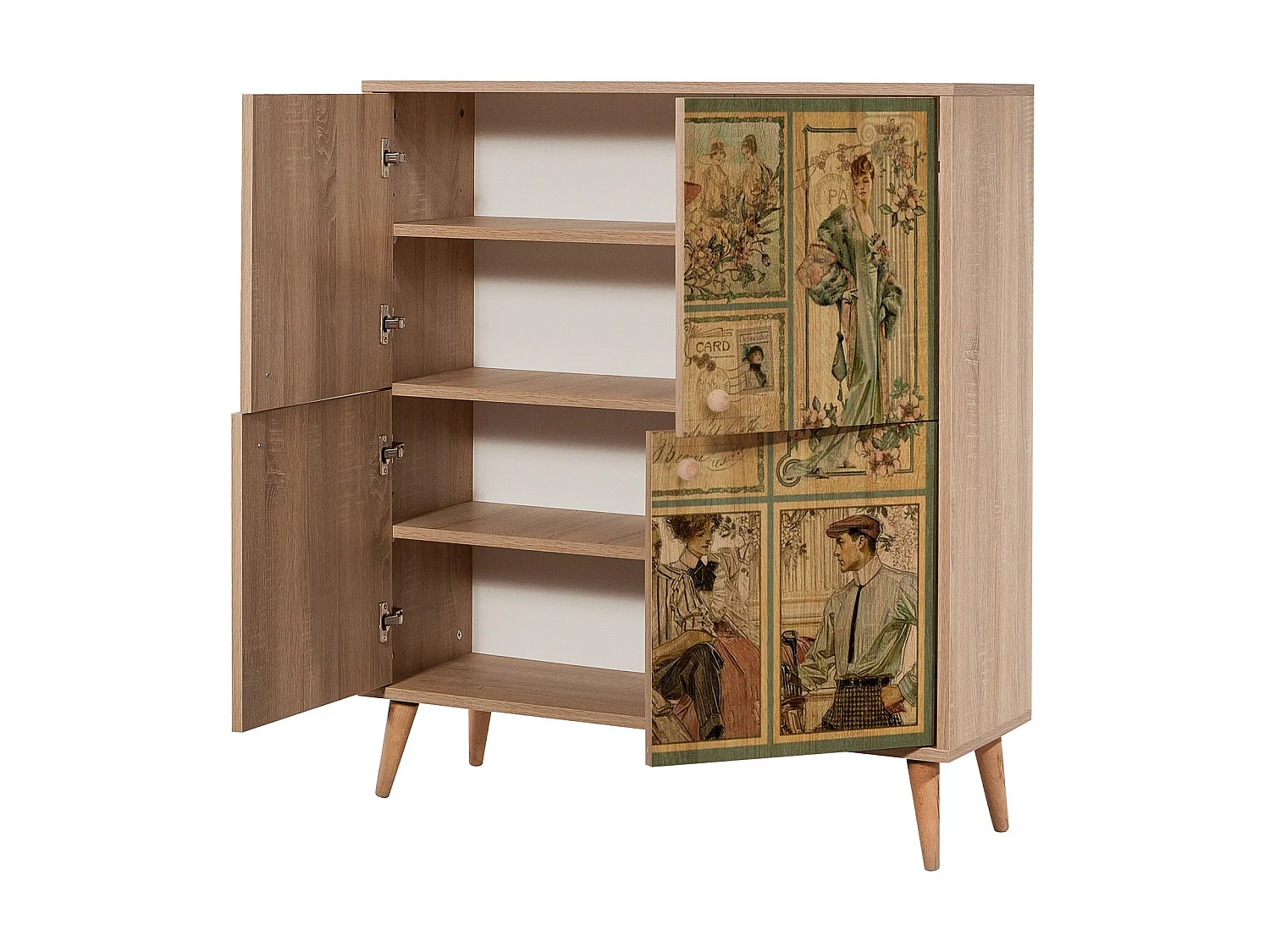 Meuble de rangement 4 portes bois naturel Kiza 732