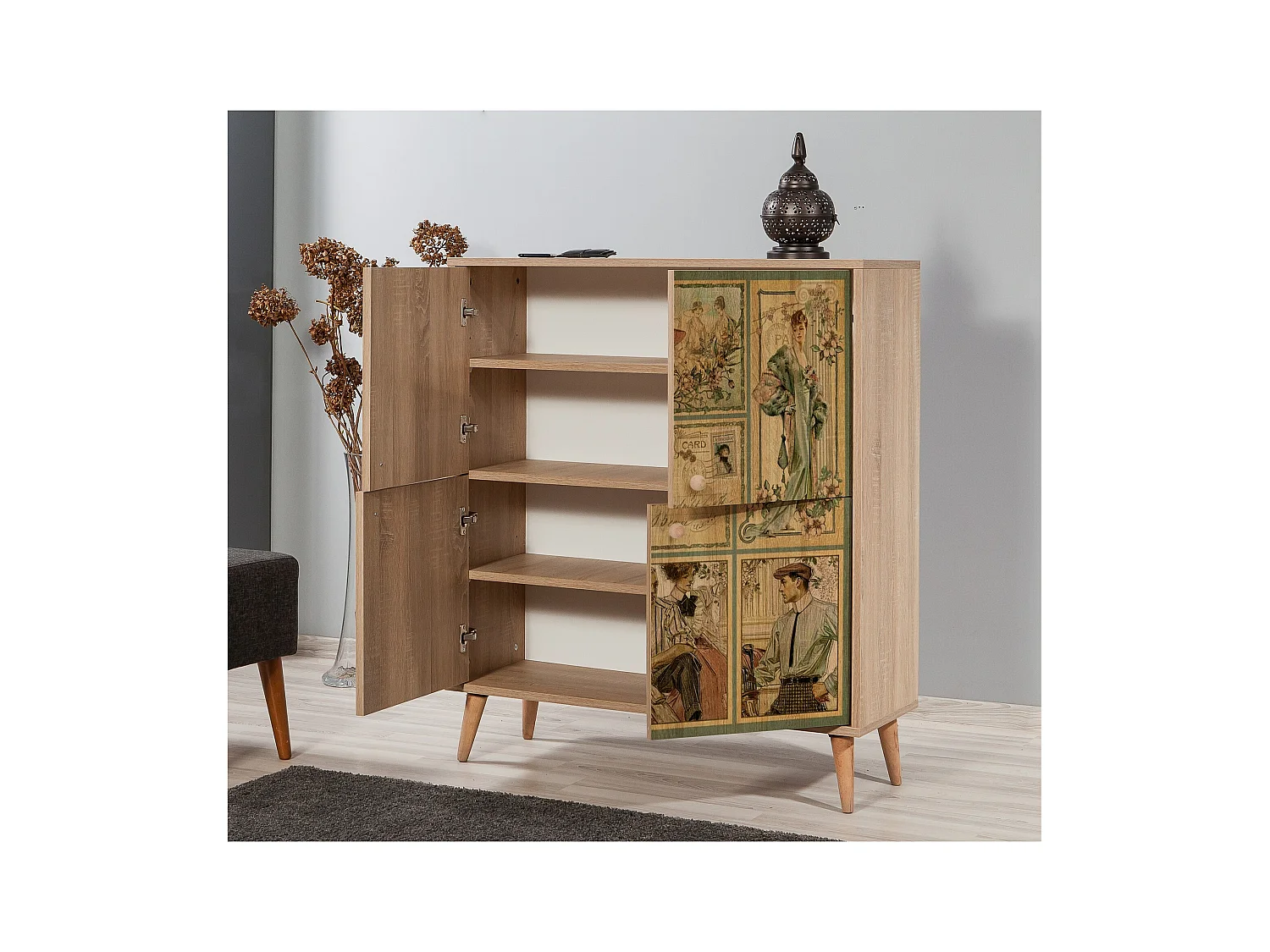 Meuble de rangement 4 portes bois naturel Kiza 732