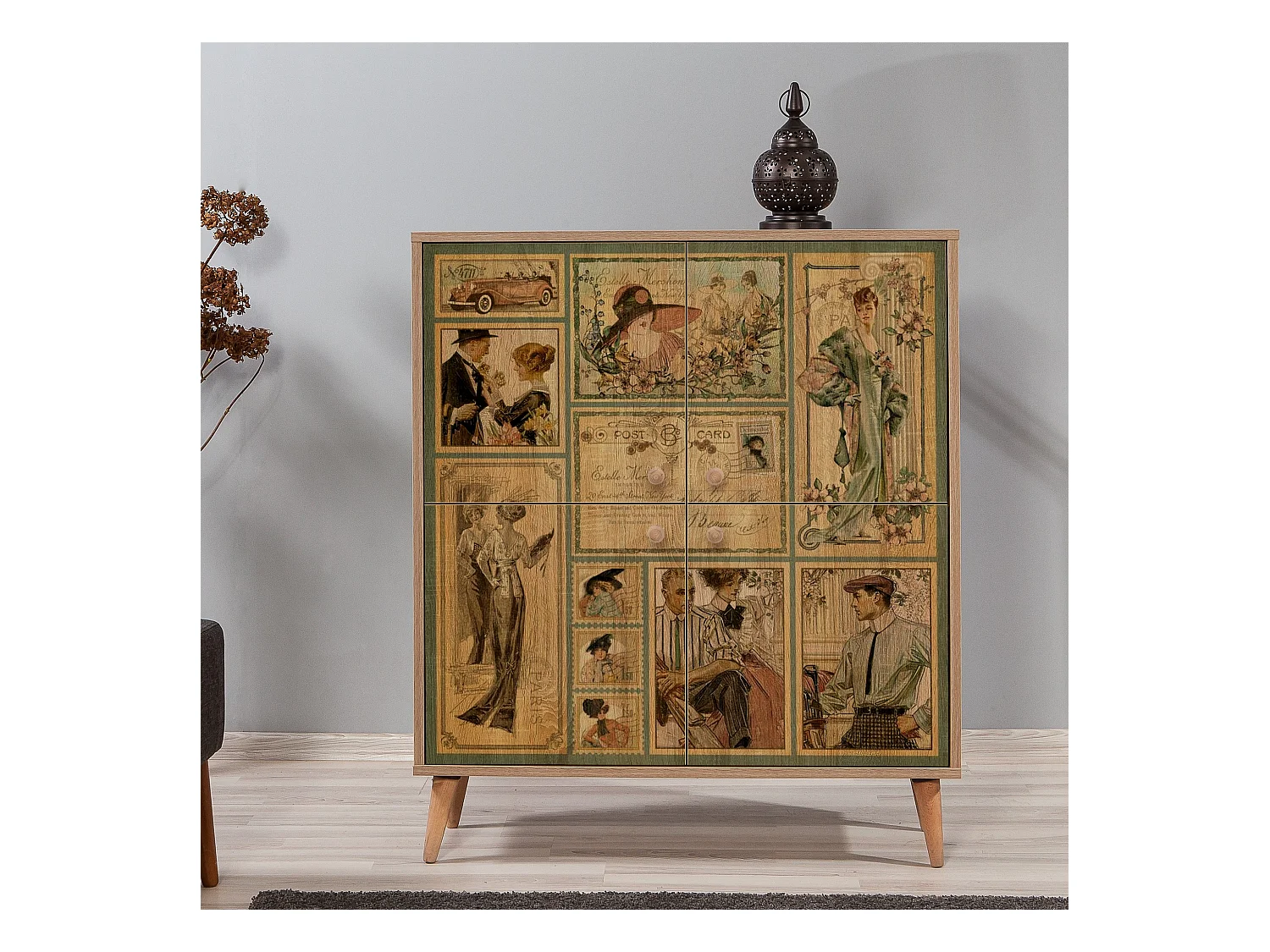 Meuble de rangement 4 portes bois naturel Kiza 732