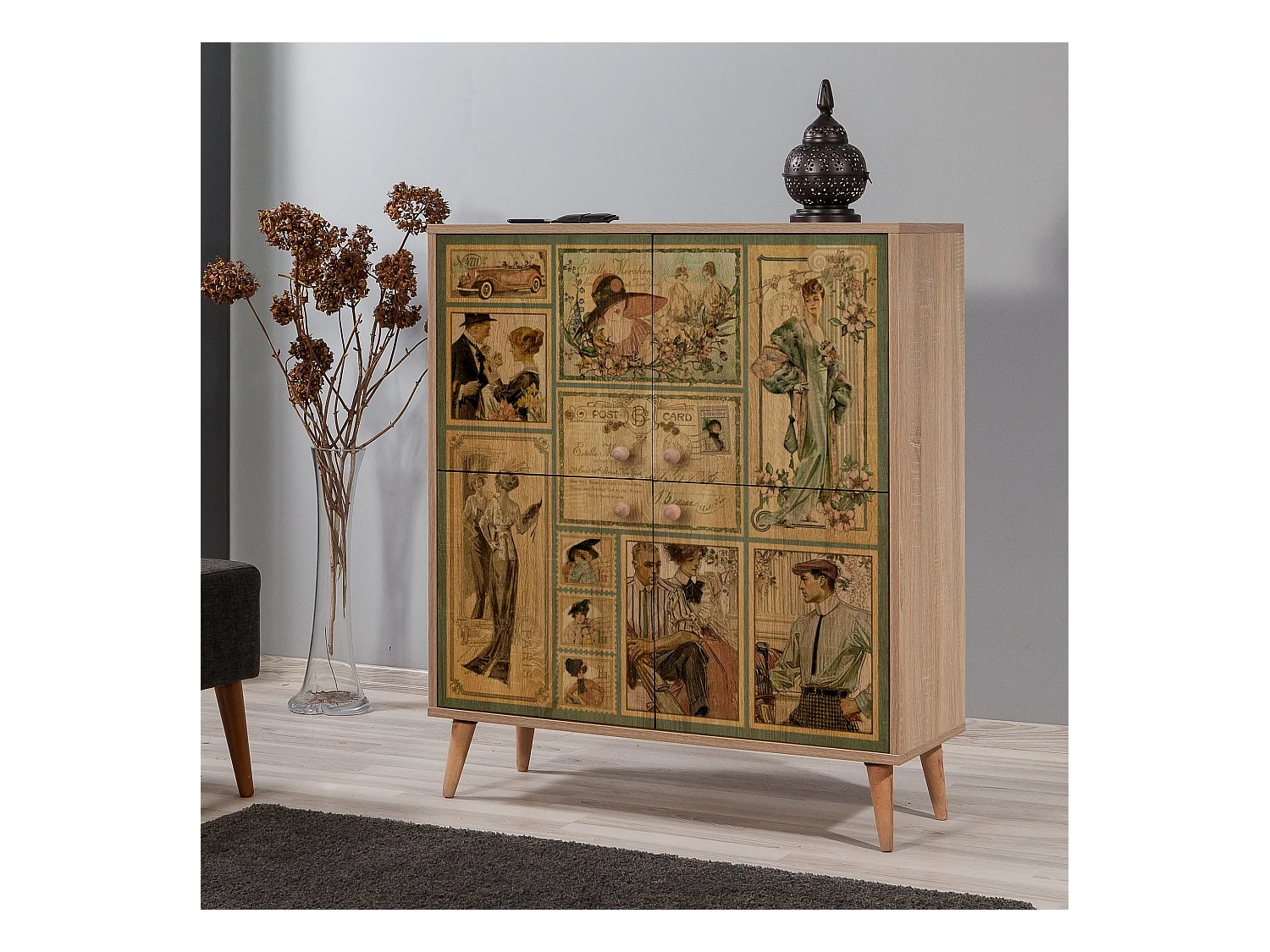 Meuble de rangement 4 portes bois naturel Kiza 732