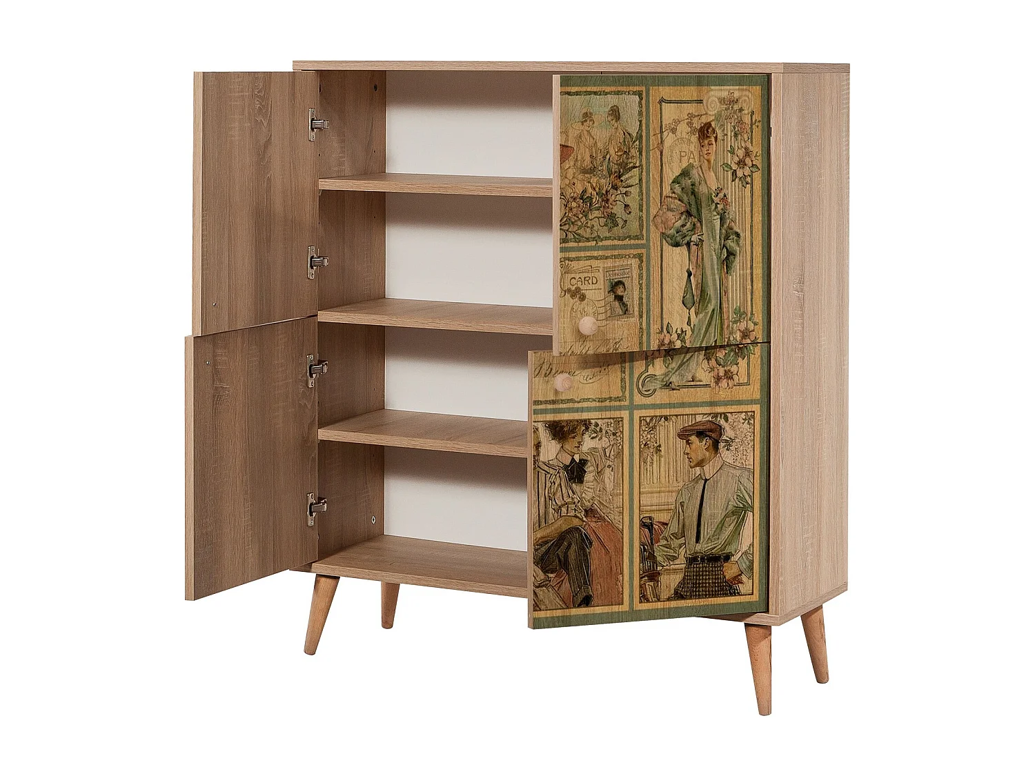 Opbergmeubel met 4 deuren van natuurlijk hout Kiza 732