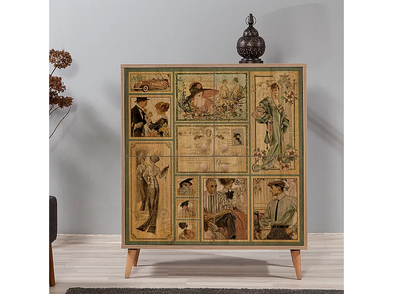 Meuble de rangement 4 portes bois naturel Kiza 732