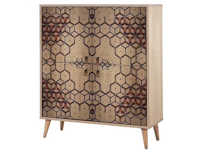 Meuble de rangement 4 portes en bois clair à lamelles Kiza 720