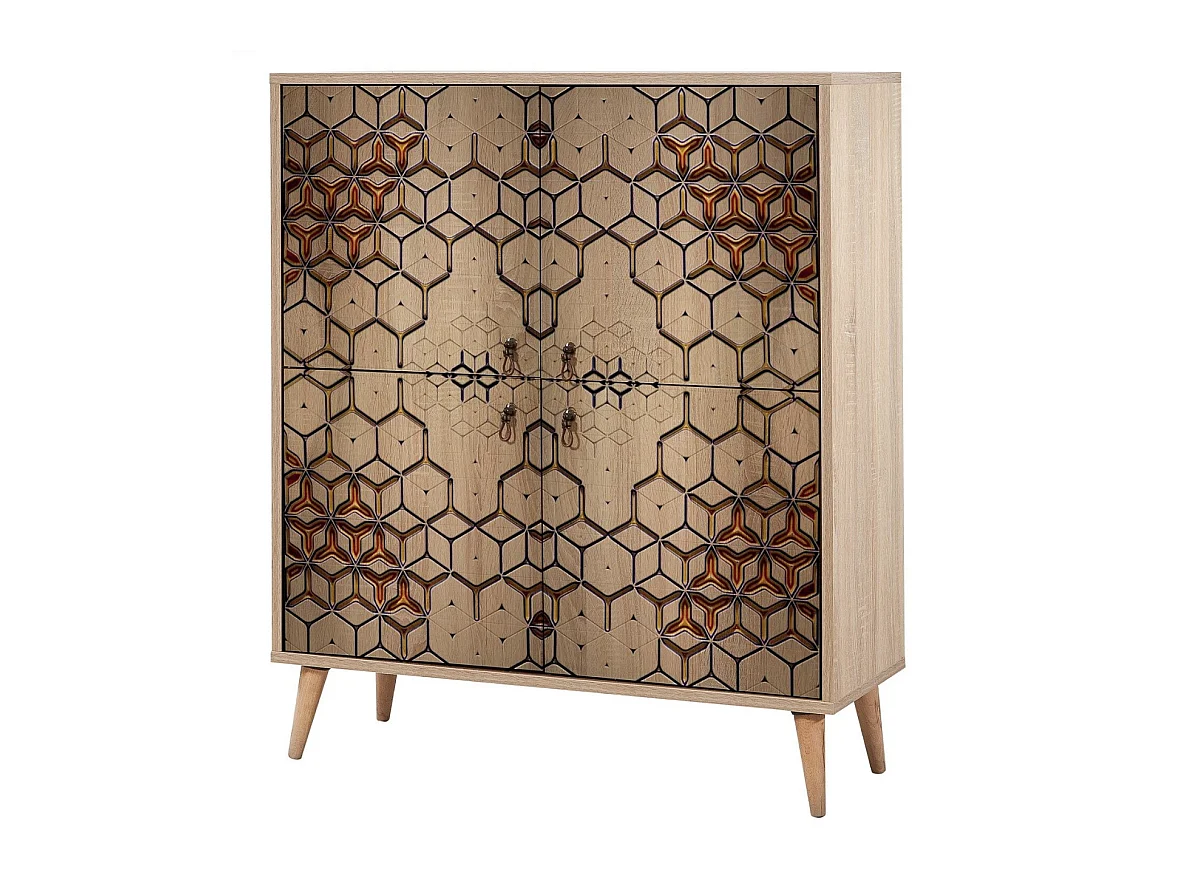 Meuble de rangement 4 portes en bois clair à lamelles Kiza 720