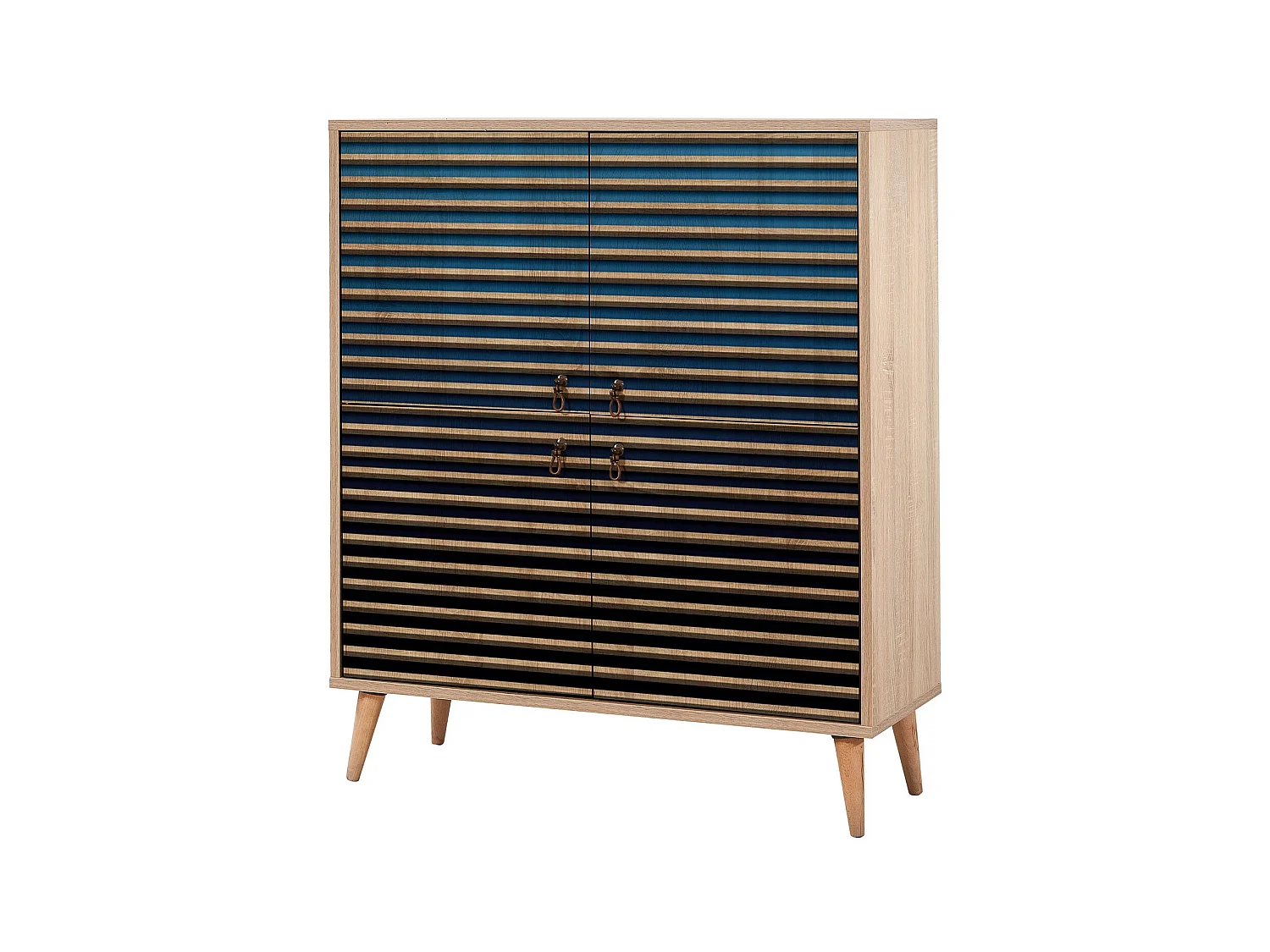 Meuble de rangement 4 portes en bois clair et dégradé bleu Kiza 222