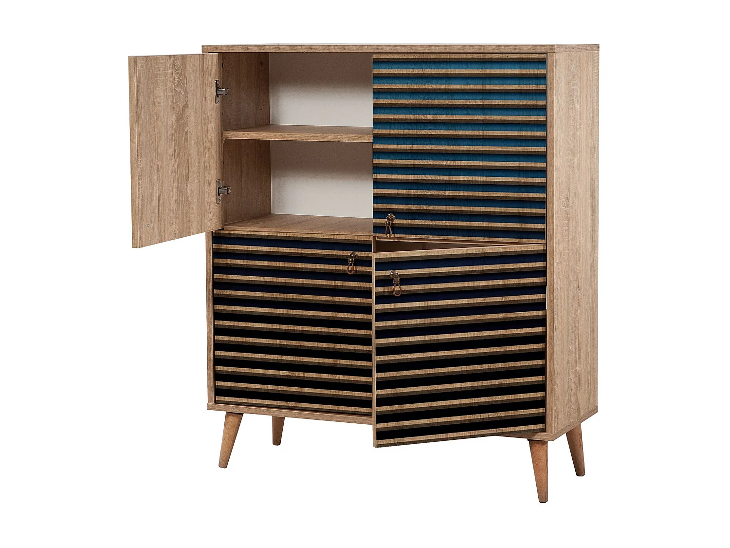 Opberger met 4 deuren in licht hout en blauw kleurverloop Kiza 222