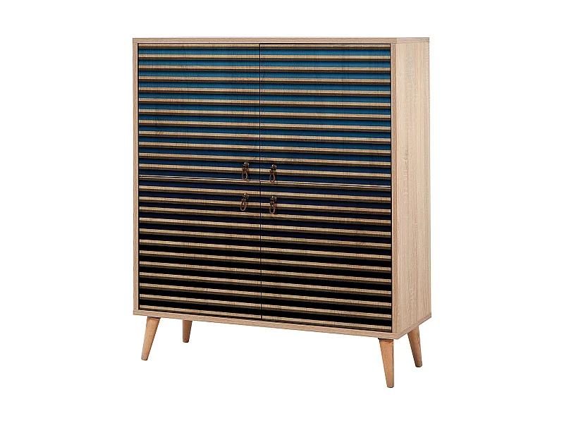 Meuble de rangement 4 portes en bois clair et dégradé bleu Kiza 222