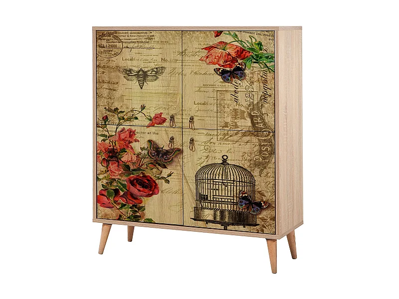 Meuble de rangement 4 portes en bois clair à lamelles Kiza 734