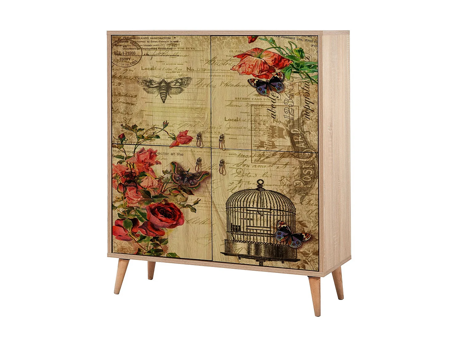 Meuble de rangement 4 portes en bois clair à lamelles Kiza 734