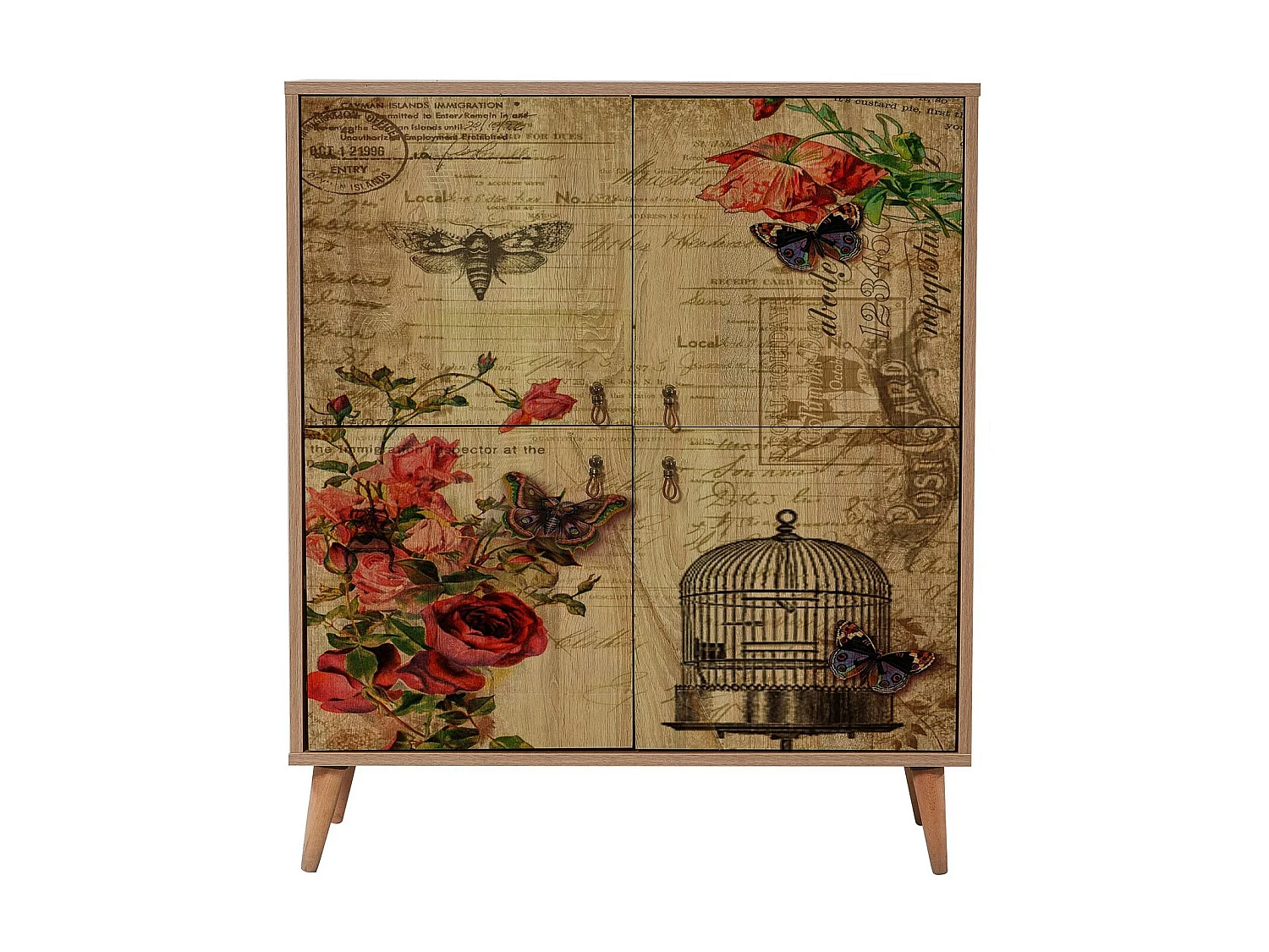 Meuble de rangement 4 portes en bois clair à lamelles Kiza 734