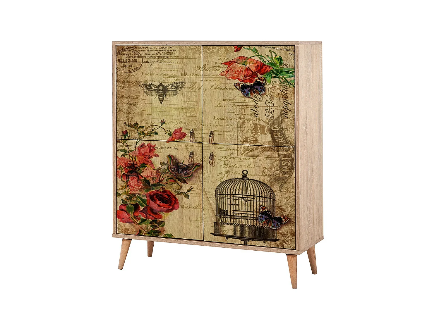Meuble de rangement 4 portes en bois clair à lamelles Kiza 734