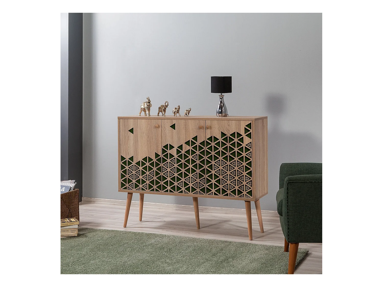 Commode 3 portes en bois clair Kiza 121