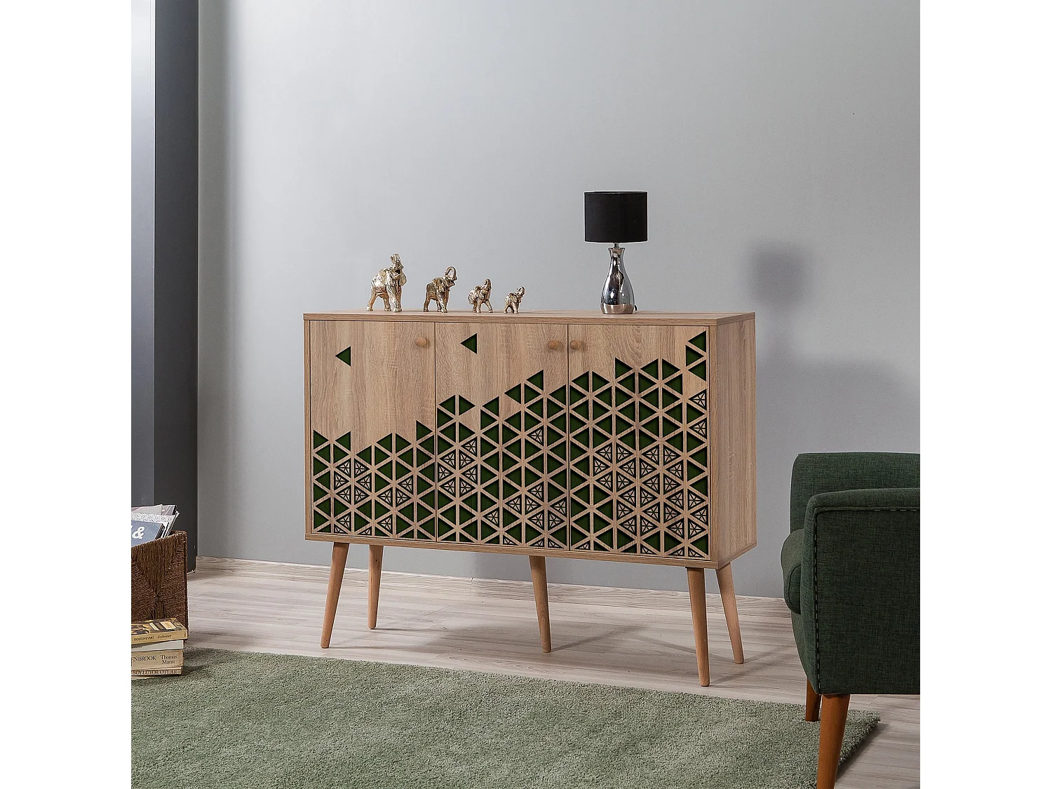 Commode 3 portes en bois clair Kiza 121