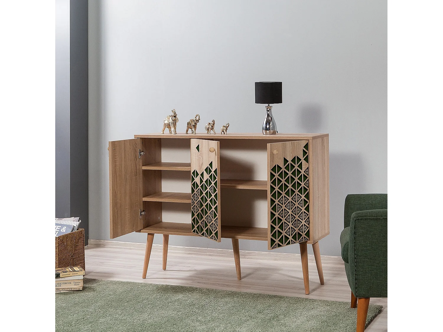 Commode 3 portes en bois clair Kiza 121