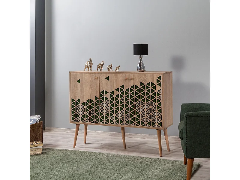 Commode 3 portes en bois clair Kiza 121