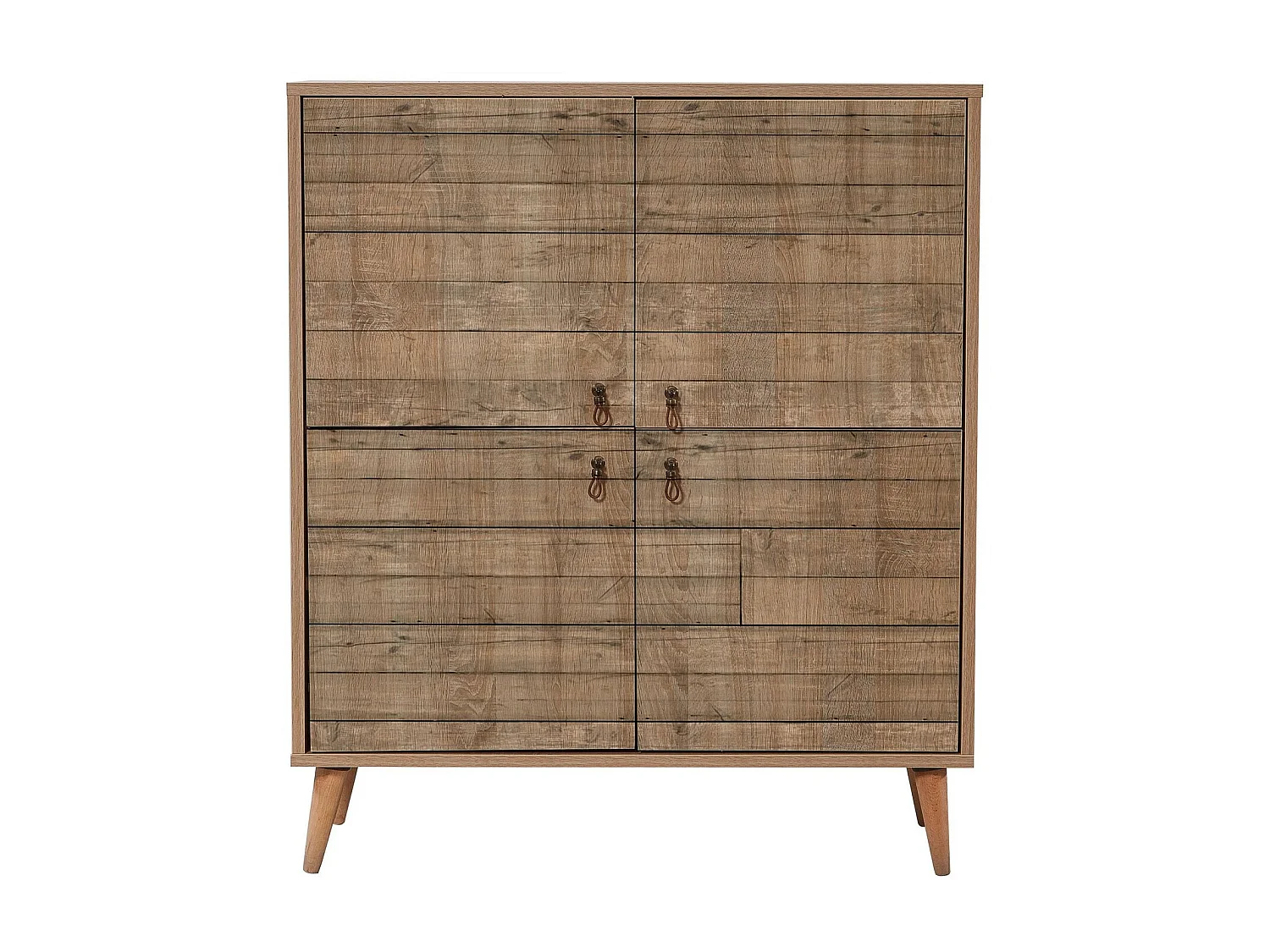 Meuble de rangement 4 portes en bois clair à lamelles Kiza 728