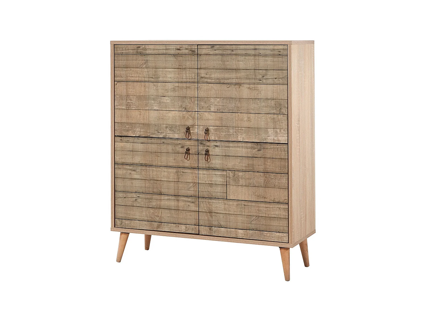 Meuble de rangement 4 portes en bois clair à lamelles Kiza 728
