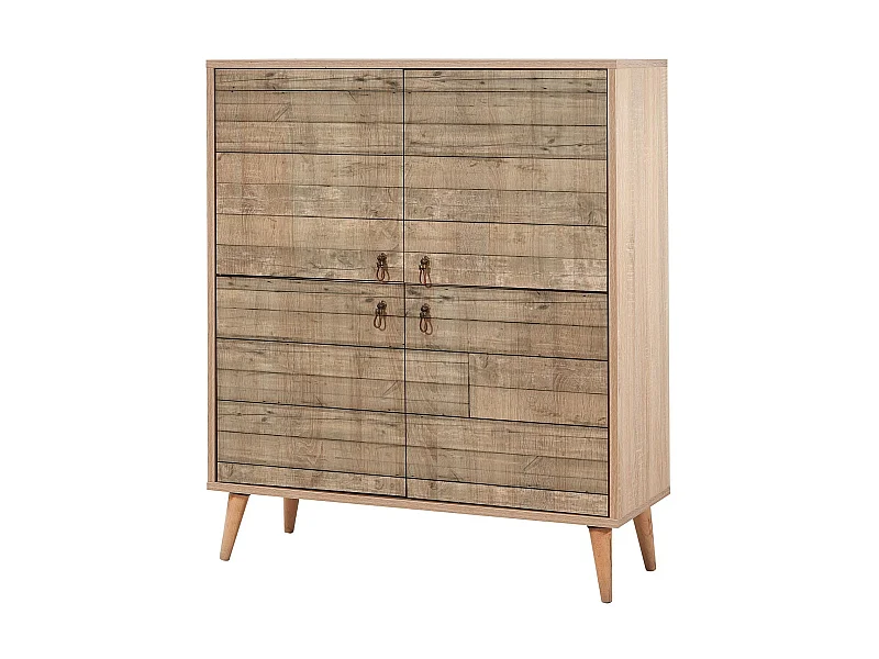 Meuble de rangement 4 portes en bois clair à lamelles Kiza 728