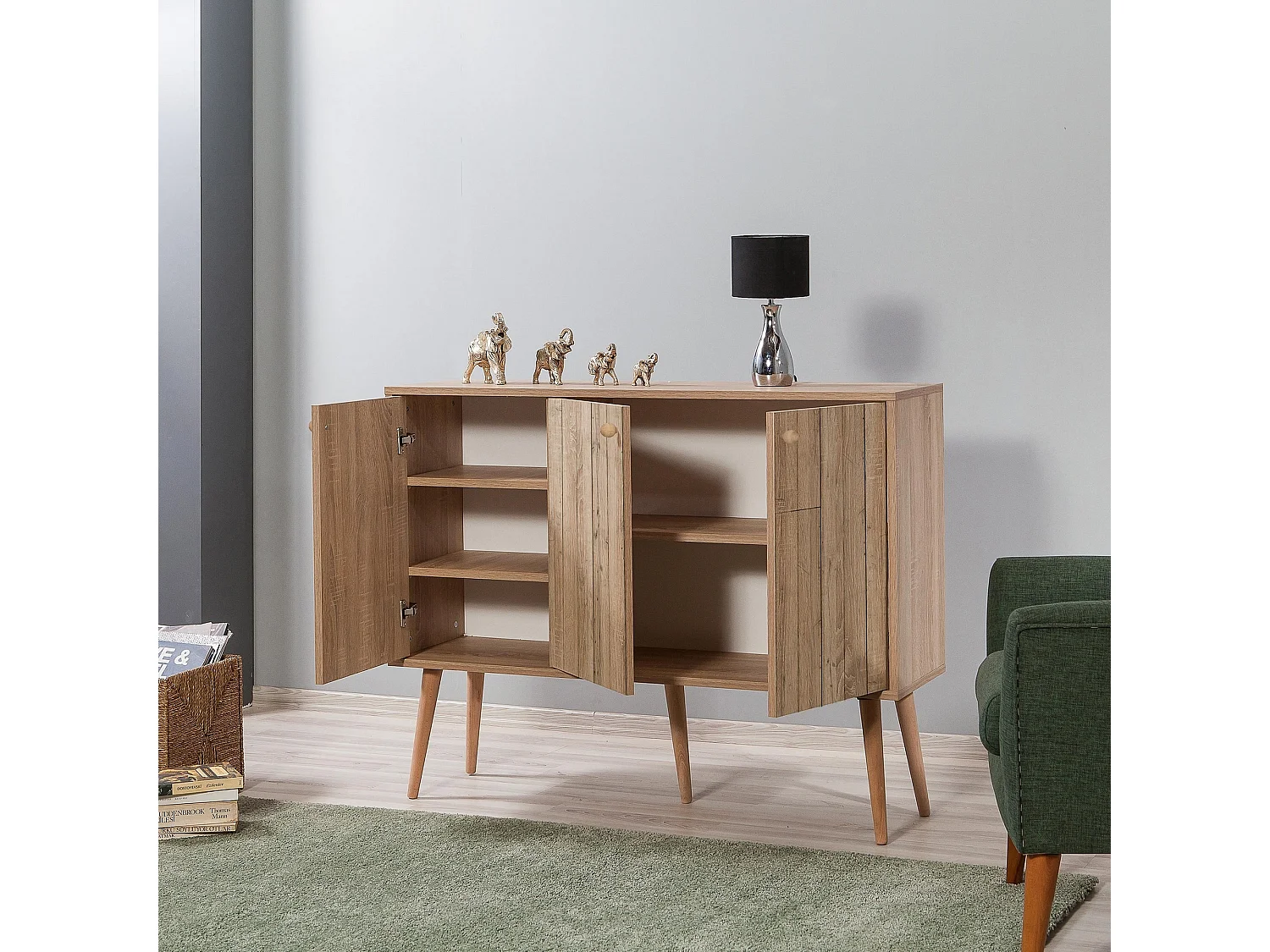 Commode 3 portes en bois clair Kiza 728