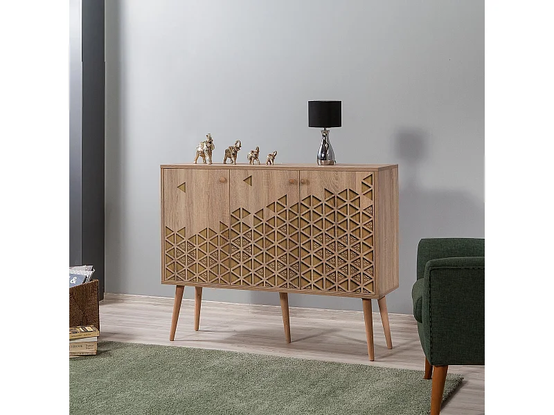 Commode 3 portes en bois clair Kiza 120