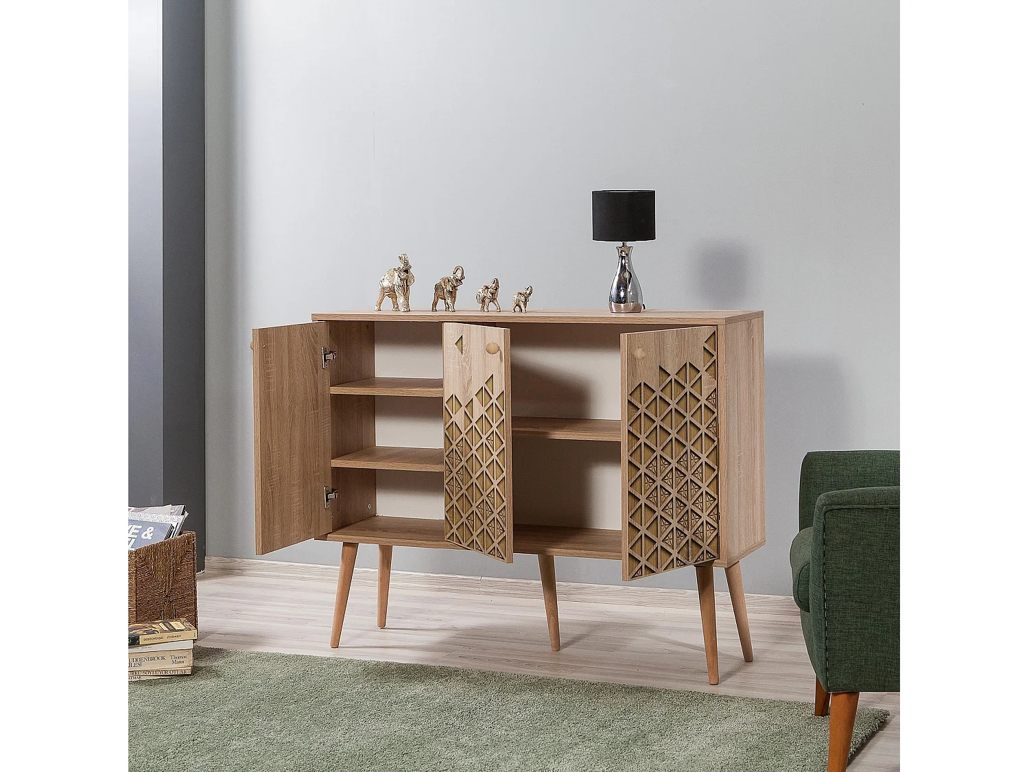 Commode 3 portes en bois clair Kiza 120