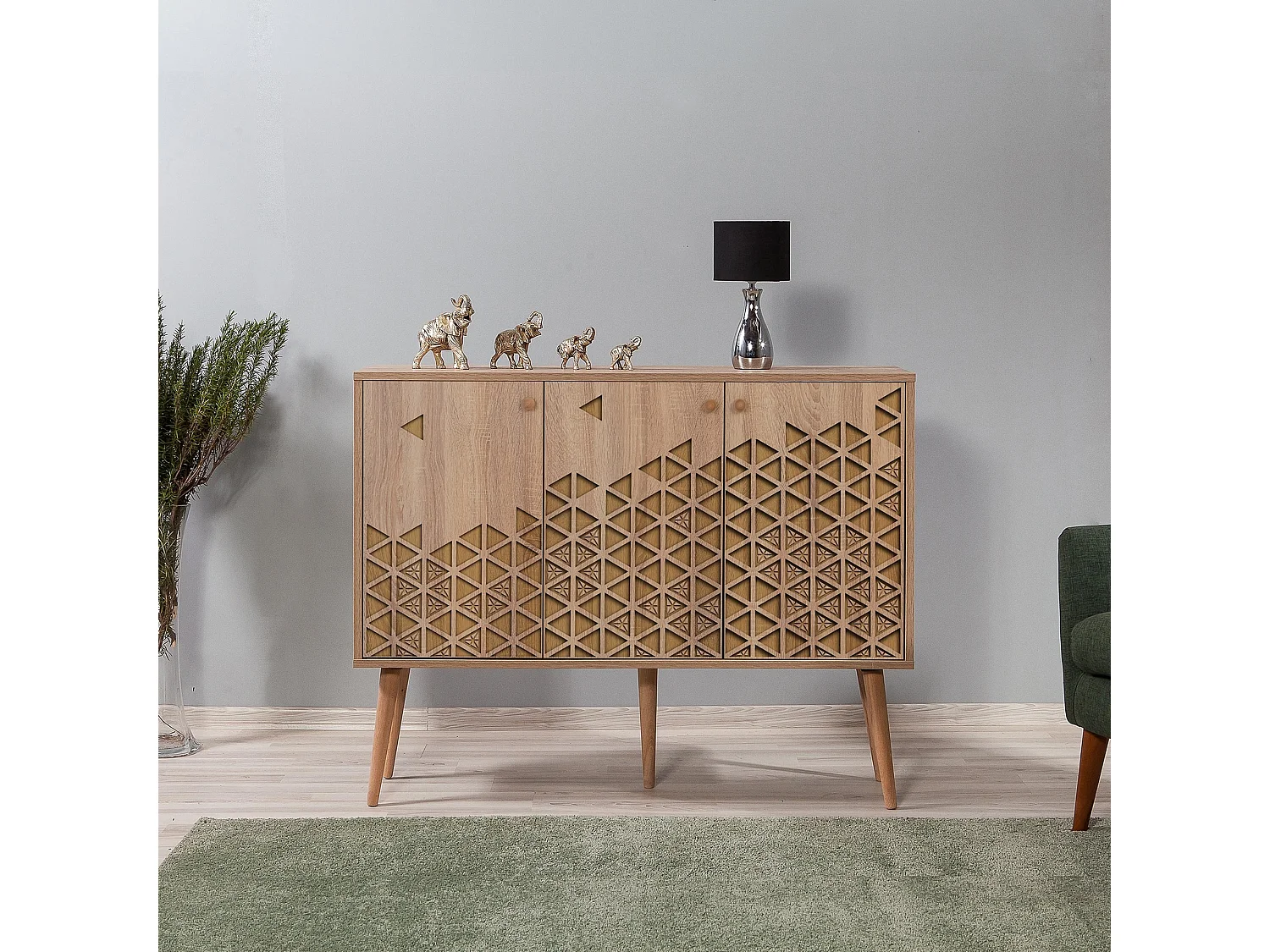 Commode 3 portes en bois clair Kiza 120