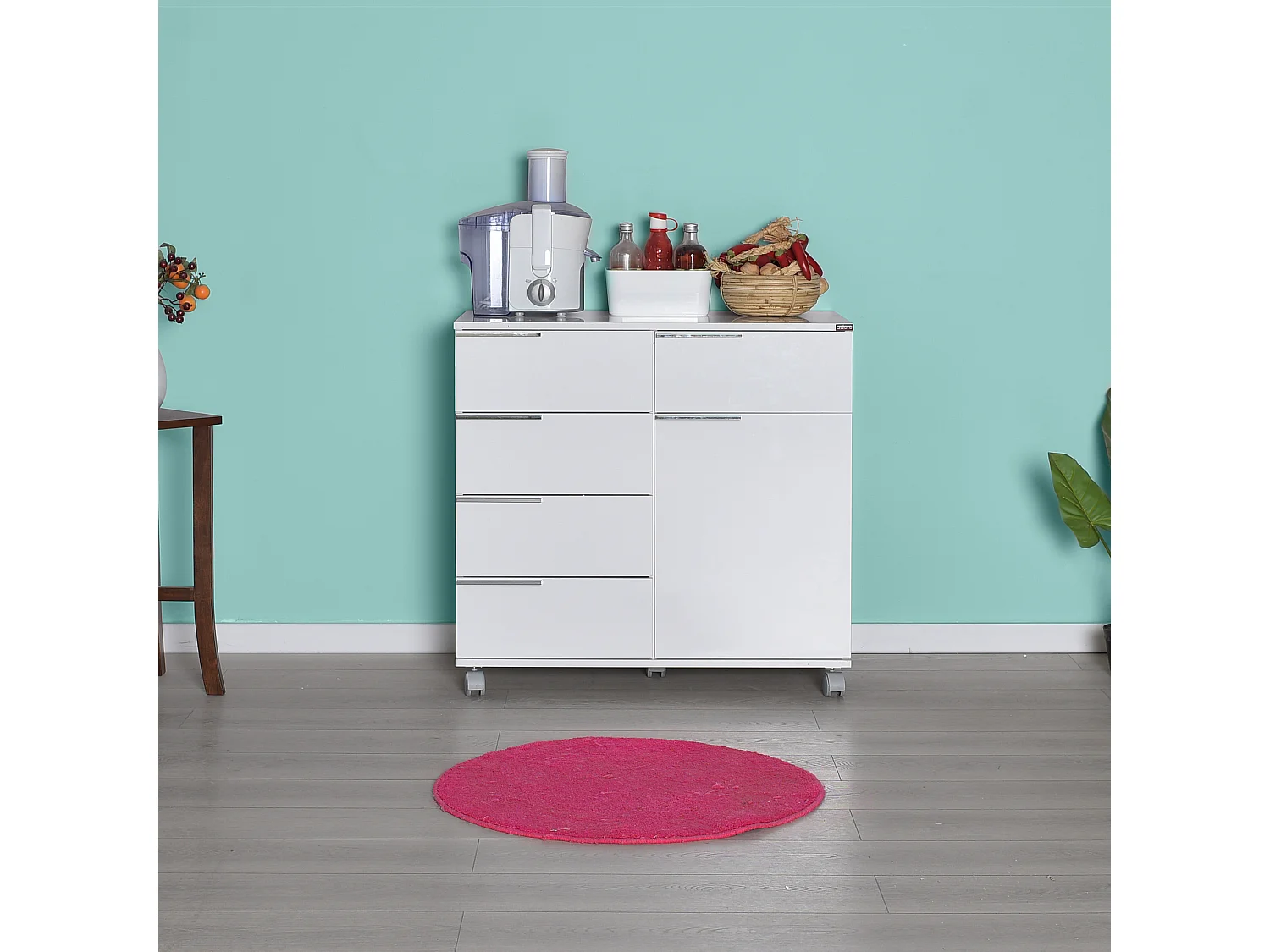 Witte multifunctionele ladekast 1 deur 5 laden Lika 85 cm