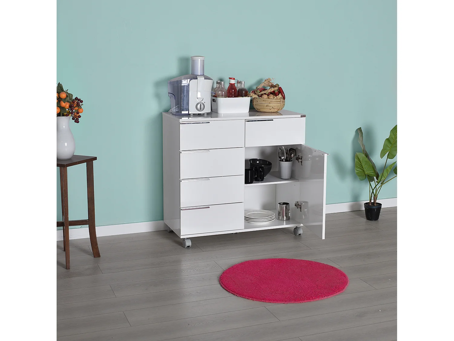 Witte multifunctionele ladekast 1 deur 5 laden Lika 85 cm