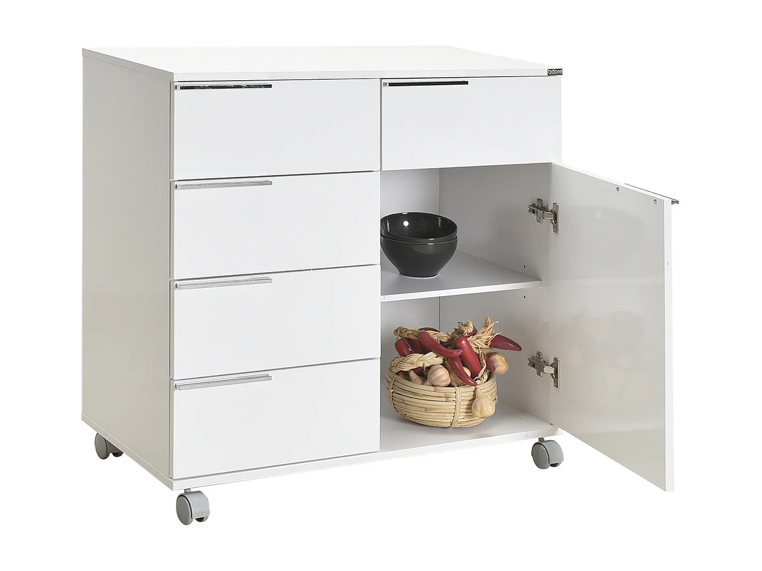 Witte multifunctionele ladekast 1 deur 5 laden Lika 85 cm