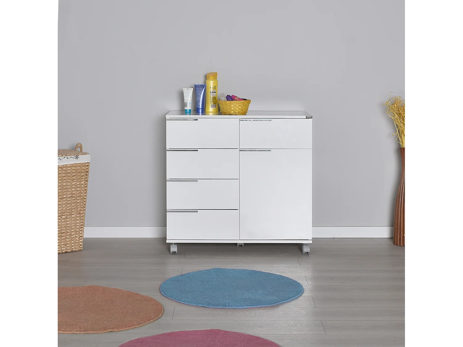 Witte multifunctionele ladekast 1 deur 5 laden Lika 85 cm