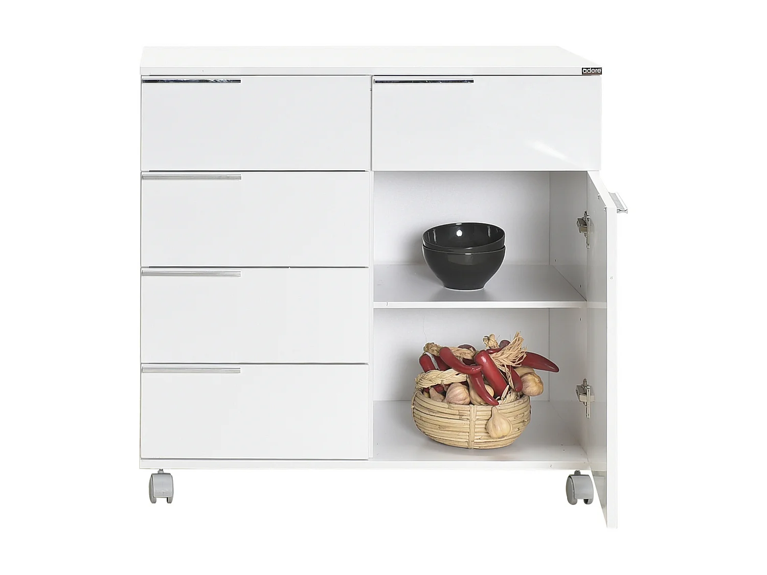 Witte multifunctionele ladekast 1 deur 5 laden Lika 85 cm