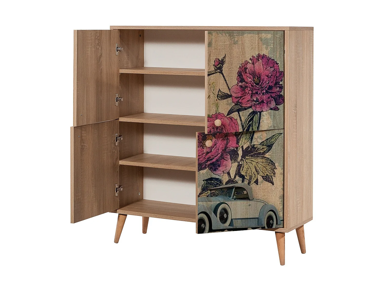 Meuble de rangement 4 portes bois naturel Kiza 733