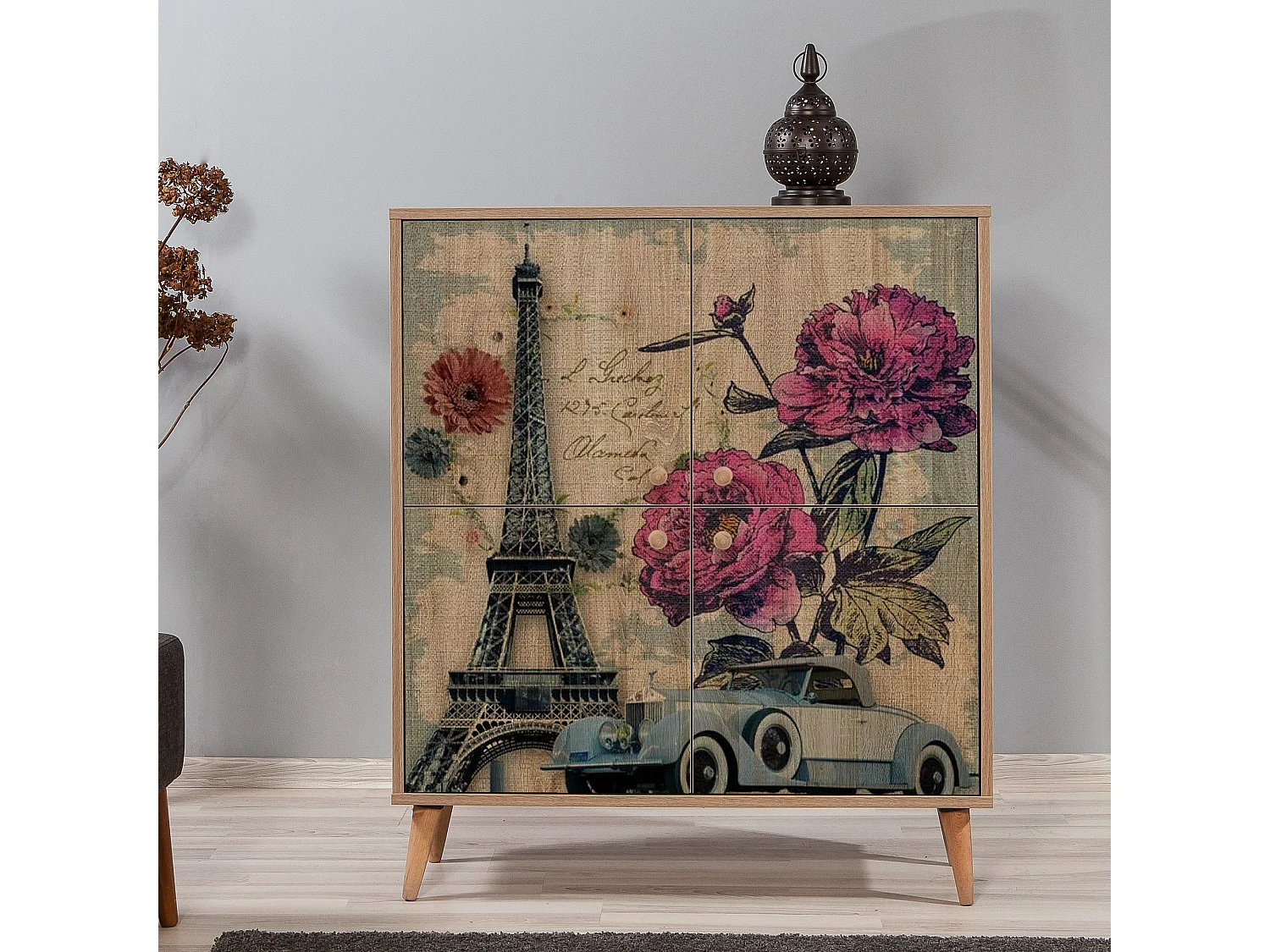 Meuble de rangement 4 portes bois naturel Kiza 733