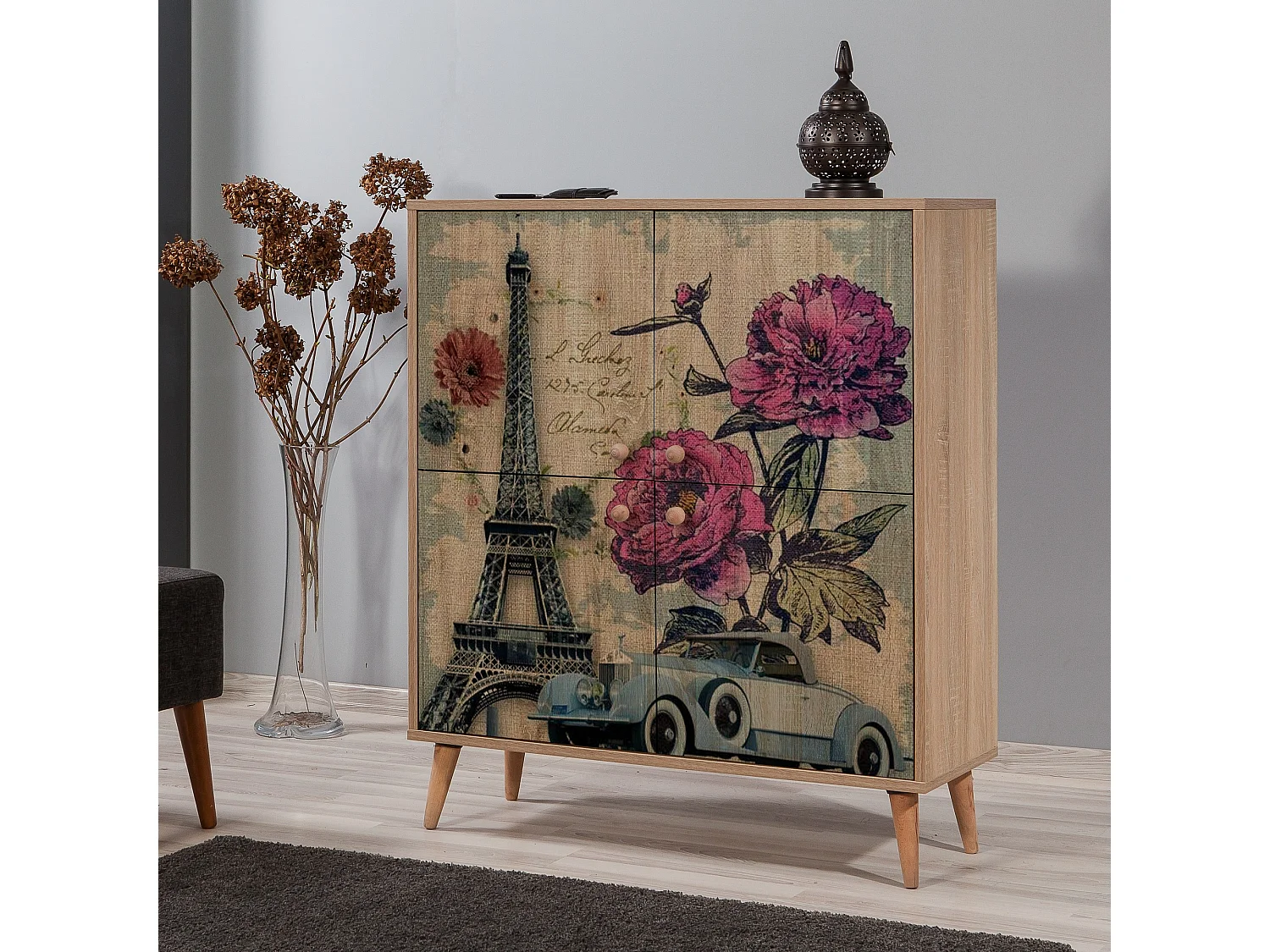 Meuble de rangement 4 portes bois naturel Kiza 733