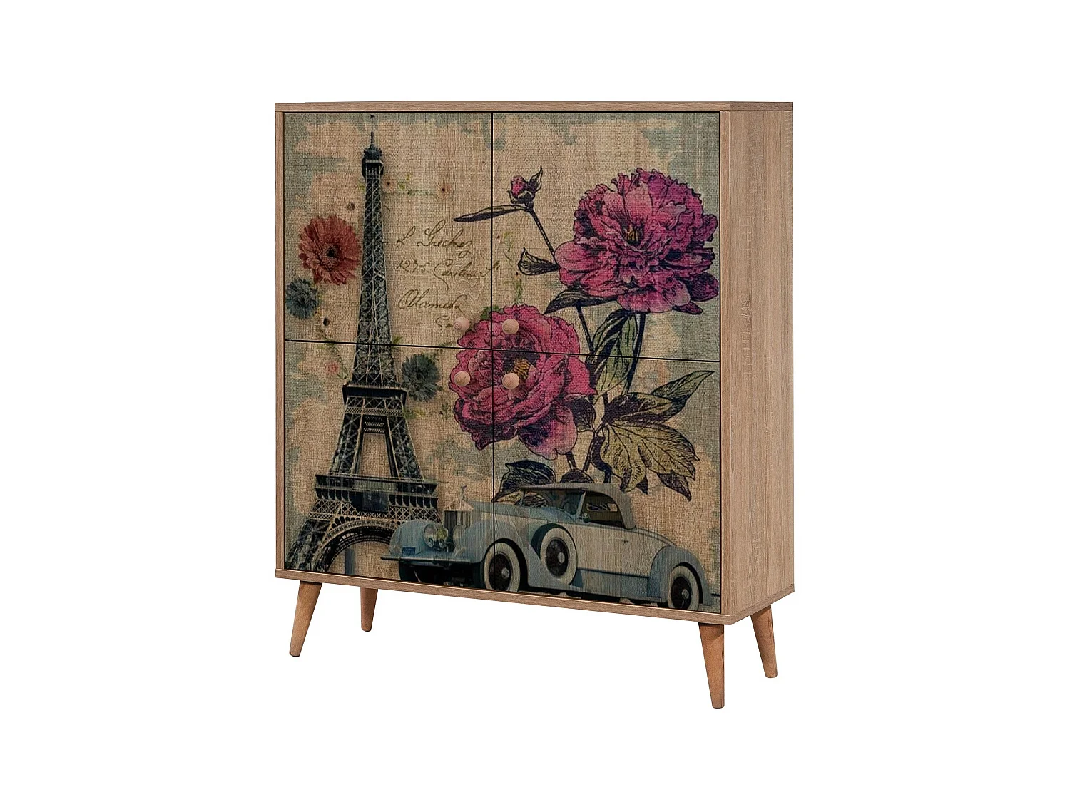 Meuble de rangement 4 portes bois naturel Kiza 733