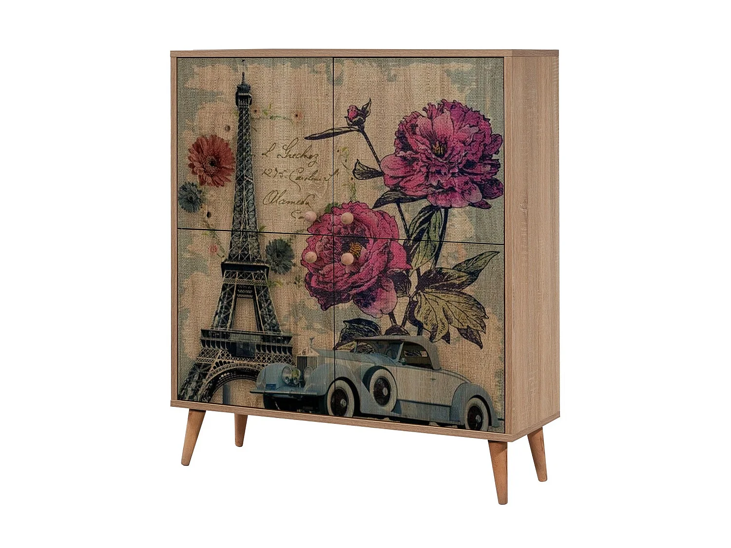 Meuble de rangement 4 portes bois naturel Kiza 733